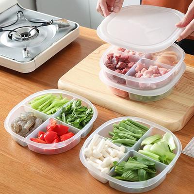 4-Grids Clear Plastic Fridge Food Storage Box With Lid Sealed Fresh-Keeping Container For Freezer Fresh Fruit Kitchen Organizer