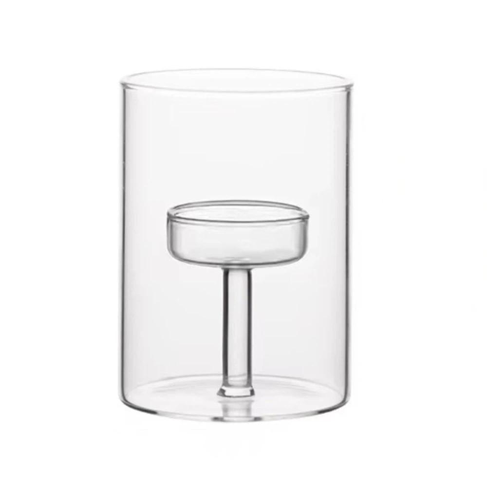 Transparent Glass Candle Holder European Style Cylinder Candlestick Glass Candlestick Restaurant 3.15x3.54 in прозрачный