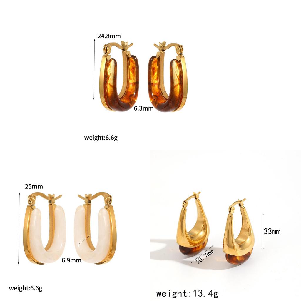 Modern Geometric Resin Stainless Steel Earring For Women With Gold Plating And Elegant Style