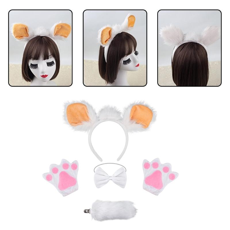 Sheep Costume Set Sheep Ears Headband Plush Tail Bowtie Sheep Hair Hoop Set Mesh Skirt for Halloween Costume Cosplay