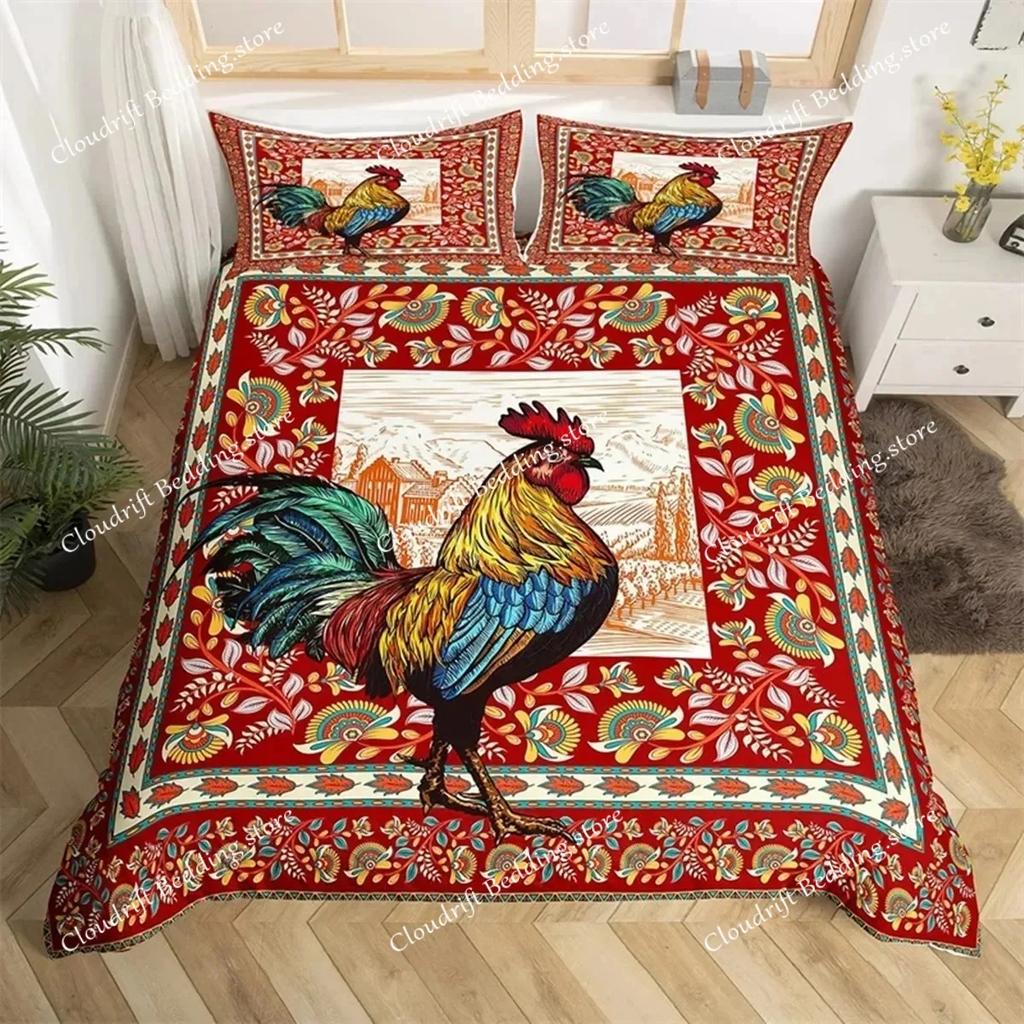 Chicken Duvet Cover Rooster Goose Duck for Kid Teen Women Men Farmhouse Animals for Bedroom Decorations Queen King Bedding Set02