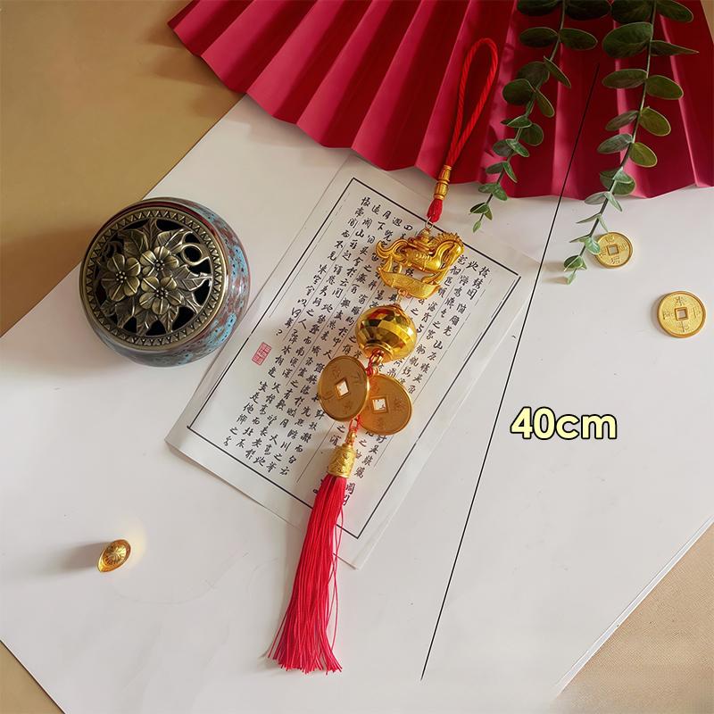 Chinese New Year Gold Color Plastic Horse Pendant Long Red Tassel Ornaments For Car Home Decor Lucky Charm Hanging Decoration
