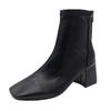 Martin Boots Women's 2025 New Women's Boots Winter European and American Style Square Head Rear Zipper Leather Boots Women's Thick Heel Medium Heel
