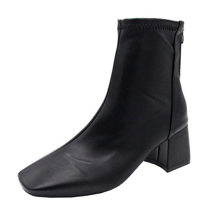 Martin Boots Women's 2025 New Women's Boots Winter European and American Style Square Head Rear Zipper Leather Boots Women's Thick Heel Medium Heel