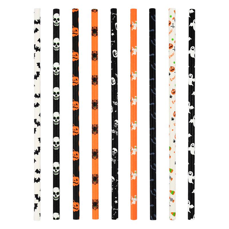 50 Stück Halloween Papier Trinkhalme Kürbis Spinne Geist Muster Gemischte Strohhalme Halloween Party Heimbar Dekoration Zubehör