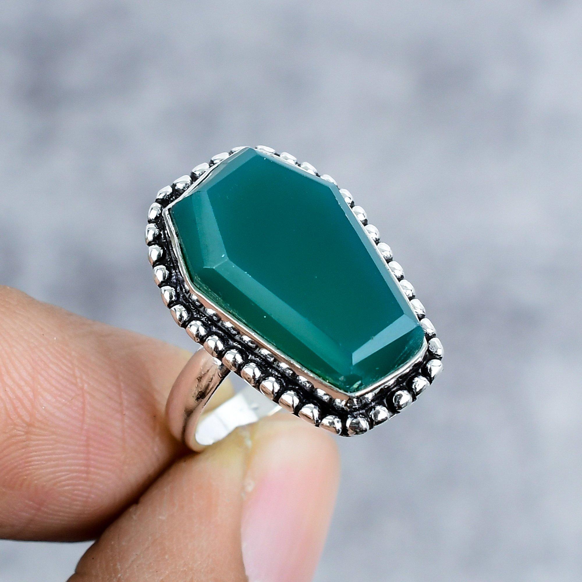 

Green Onyx Gemstone Handmade 925 Sterling Silver Jewelry Ring Size 7.5 M-2559
