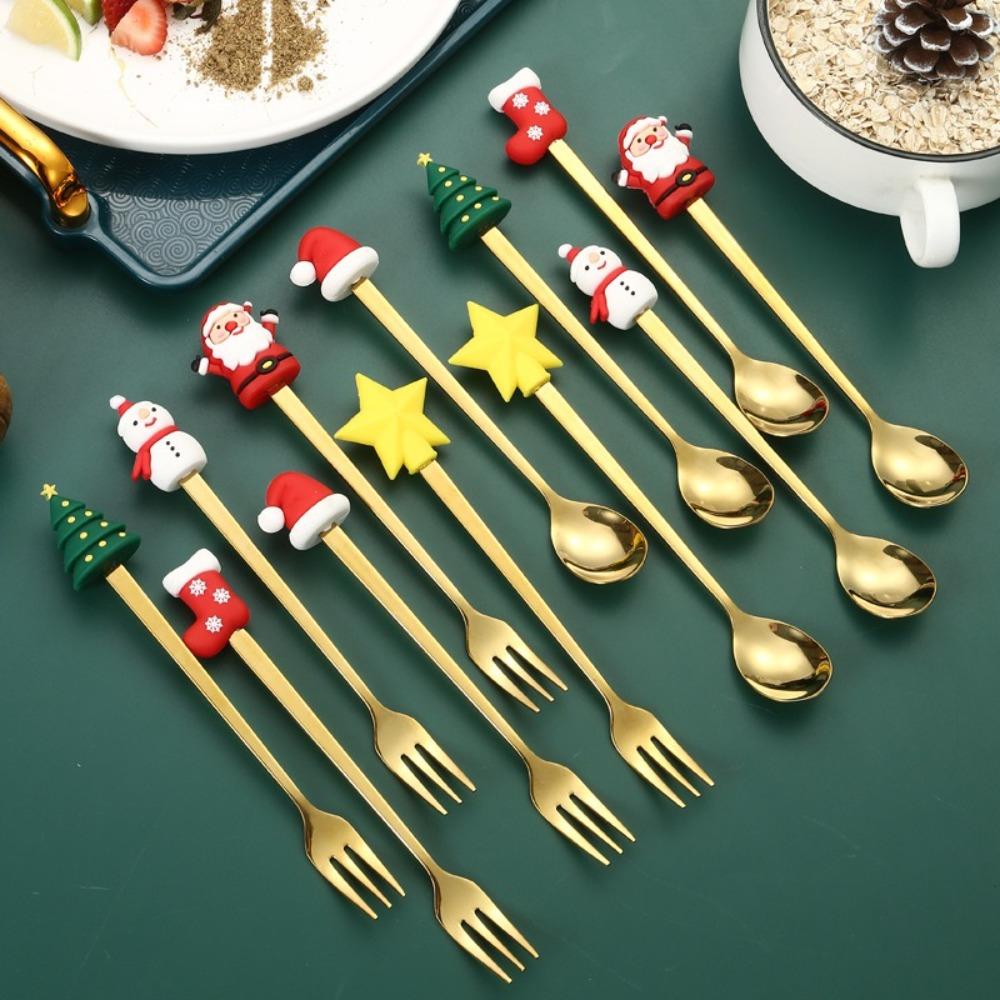 4/6 Stück Gold Silber Geschirr Edelstahl Dessertgabel Kreativer Kaffee Teelöffel Geburtstagsgeschenk