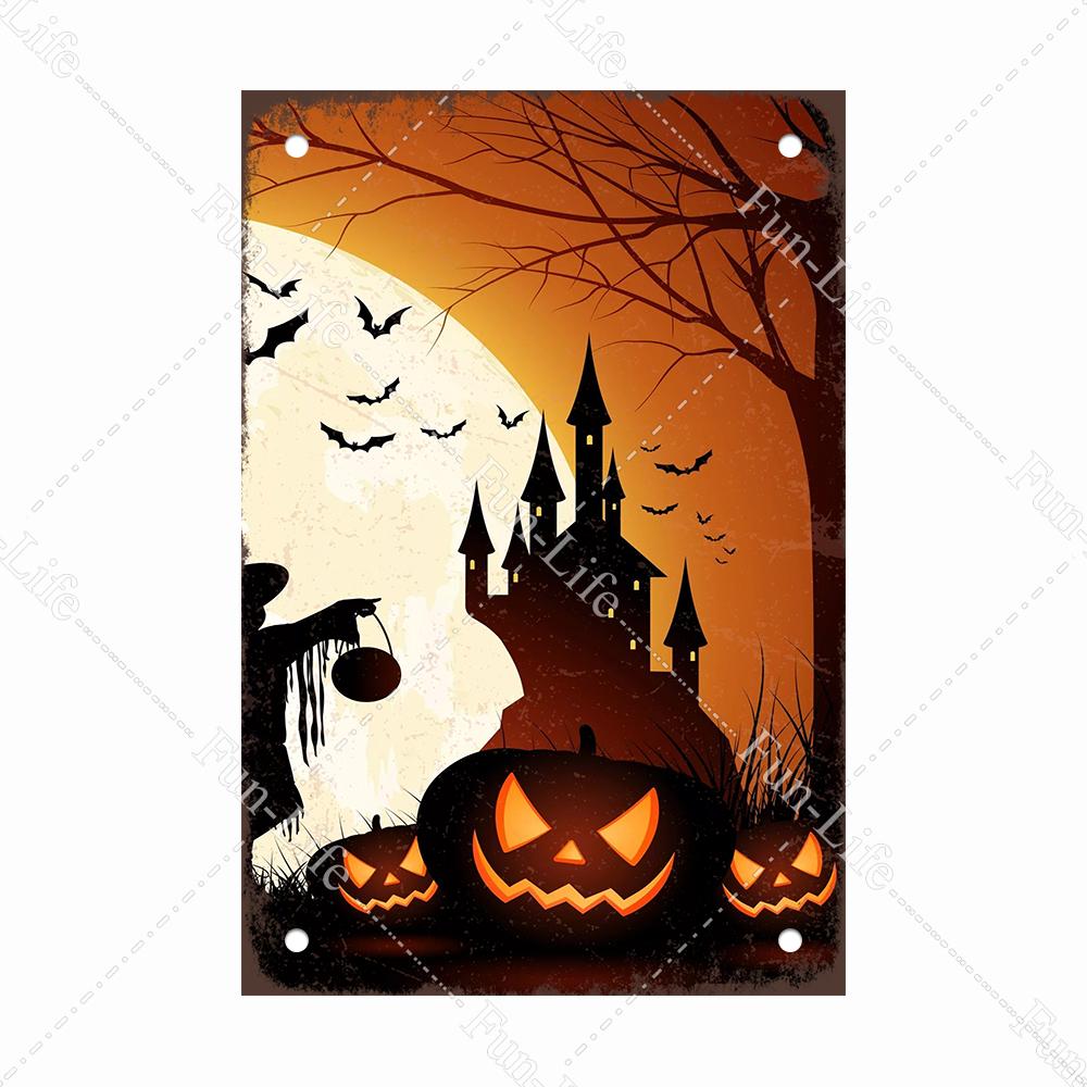 Black Cat Happy Halloween Vintage Metal Signs Halloween Party Poster Pumpkin Metal Tin Plaque Bar Pub Cafe Wall Home Decor