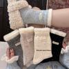 Dot Yarn Wool Socks for Women's Autumn and Winter, Letter Fabric Label Mid-calf Socks, Warm and Thickened Plush Pile Socks