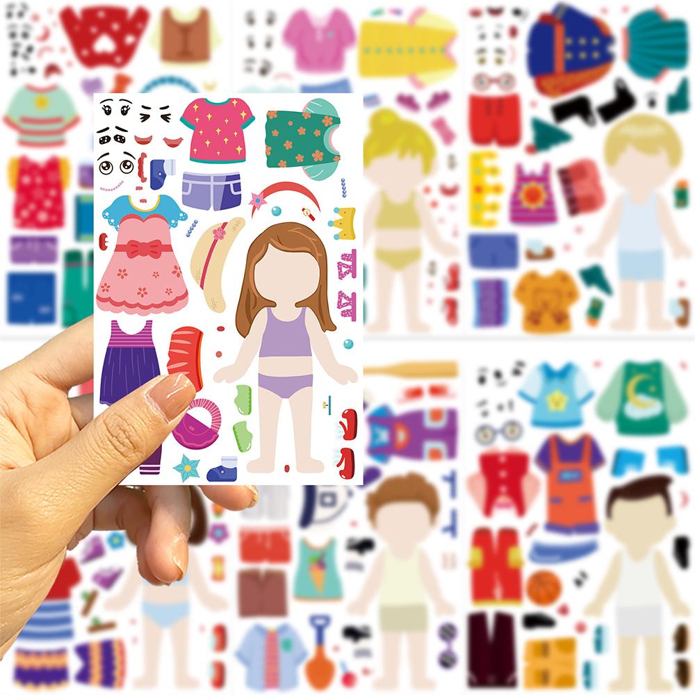8/16sheets Cute Character Dress Up Puzzle Stickers Make a Face Decals DIY Stationery Fridge Suitcase Assemble Jigsaw Sticker Toy
