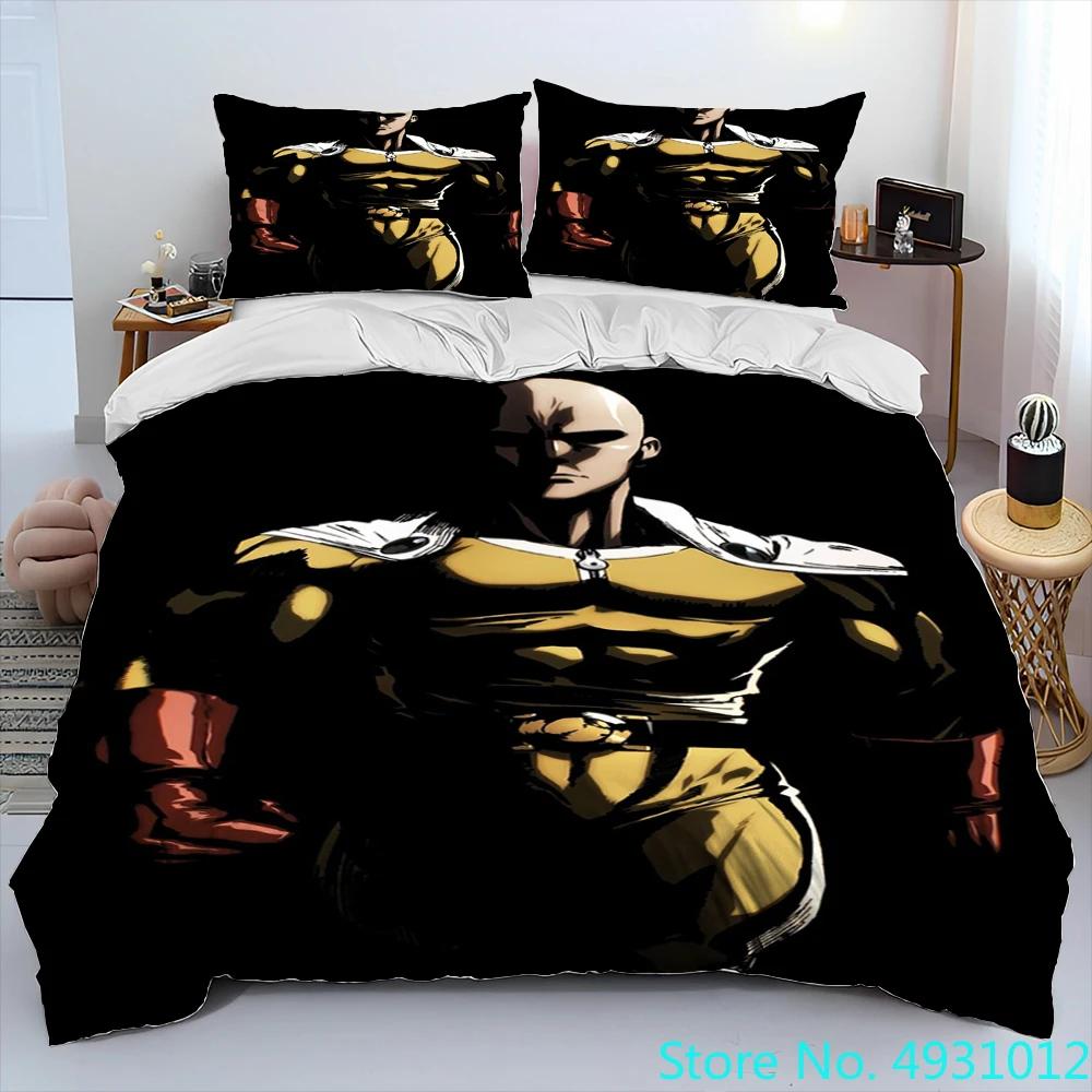 One Punch Man Anime Cartoon Bedding Set Duvet Cover Bed Set Quilt Cover PillowcaseKing Queen Size Bedding Set Kids Gift
