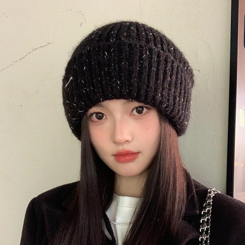 Winter versatile warm ear protection wool knitted pile hat children big head circumference show face small pullover wool hat