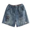 Summer Jeans Elastic Shorts Waistband Loose Casual Straight Leg Short Pants Embroidered Jeans for Women
