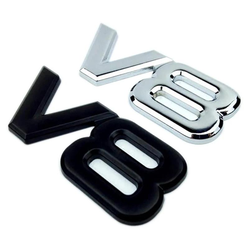 Auto Metaallegering 3D V8 Logo Cilinderinhoud Kofferbak Achter Auto Badge Decal Chrome V8 Side Wing Emblem Sticker Auto styling