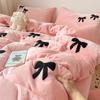 Bow High Gram Weight Thickened Milk Fleece Towel Embroidery Four-Piece Set Bed Sheet Quilt Cover Bedding Three-Piece Set