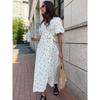 Casual Women's Summer Dresses Cotton Floral Print A-line Midi Dress with Side Slits Long Elegant White Dress for Women