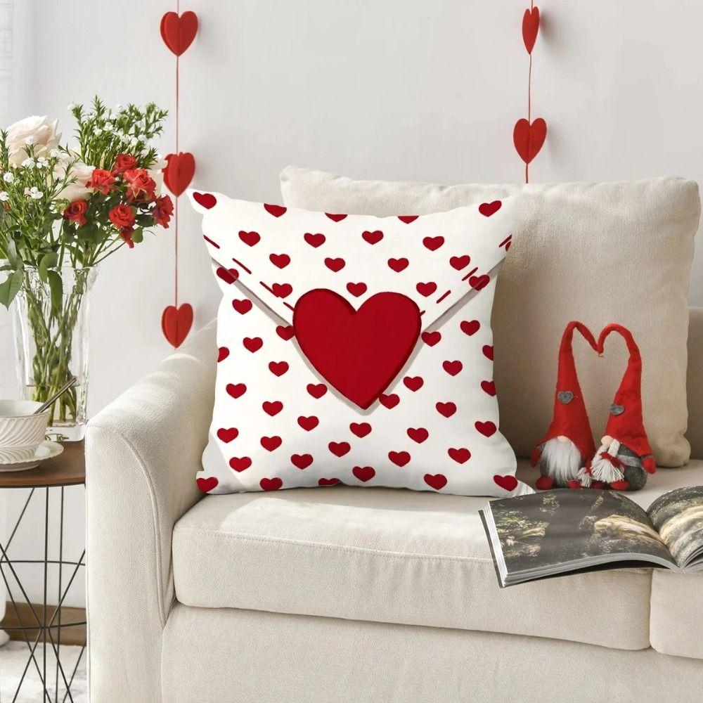 Fashion Red Heart Valentine's Day Pillowcase Polyester Soft Wedding Pillow Cover Simple Cushion Covers For Sofa Decoration