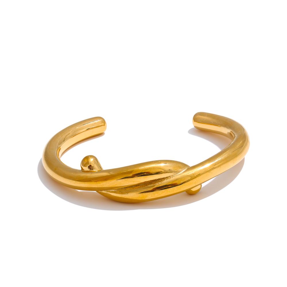 

Yhpup 61mm Heavy Personalized Stainless Steel Metal Knot Bracelet Bangle 18K Gold Color PVD Plated Charm Jewelry Casting New