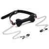 Silicone Bone Gag with Nipple Clamps - Adult SM Sex Toy for Couples