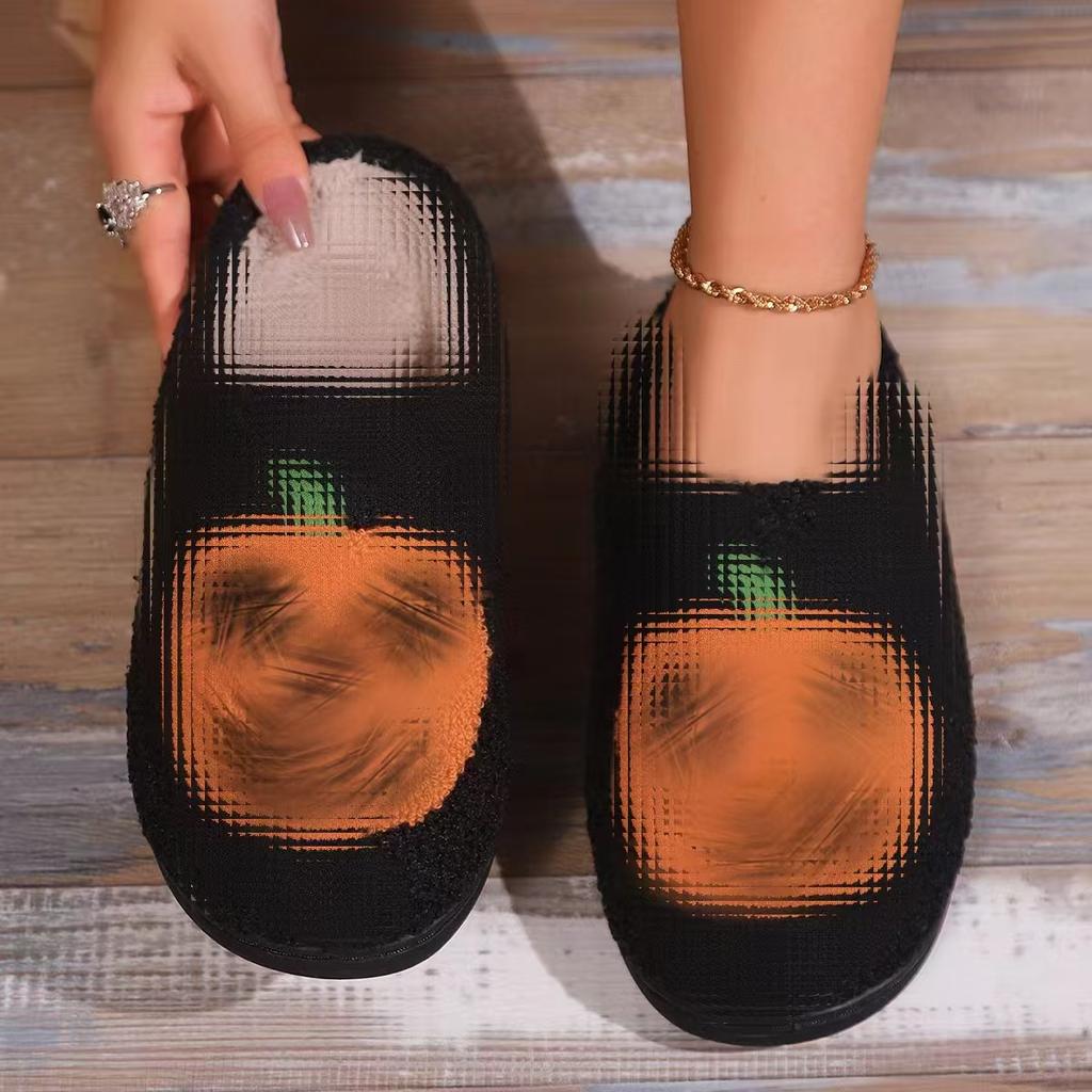 Direct Supply Halloween Pumpkin Thickened Bottom Thickened Suede Warm Non-slip Large Size Home Slippers Cotton Shoes