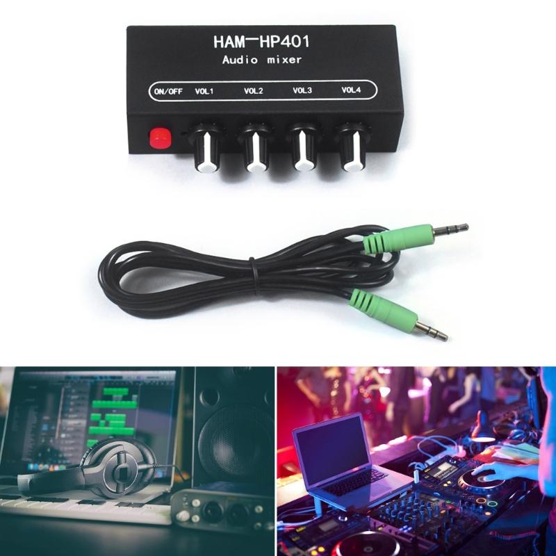 HP401 Stereo Auditory Mixer Distributor Signal Selector 4 Input 1 Output 3.5MM Individually Control Headphones Amplifier