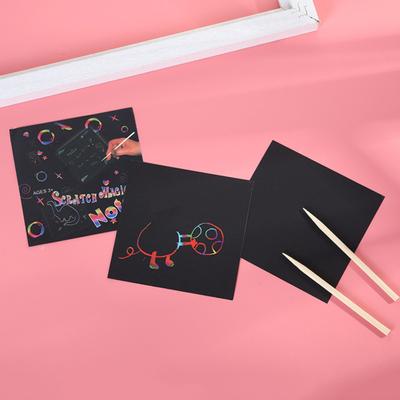 100 pezzi rettangolo carta antigraffio colorata con 2 stilo in legno stampi a forma di animale bambini fai da te disegnare pittura giocattoli forniture per studenti