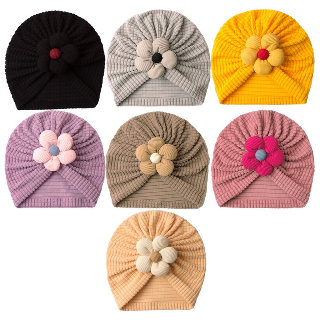 Liebliche Blume Baby Mütze Einfarbig Säuglingsmädchen Turban Mütze Frühling Herbst Weich Warm Kleinkind Beanie Indische Mütze