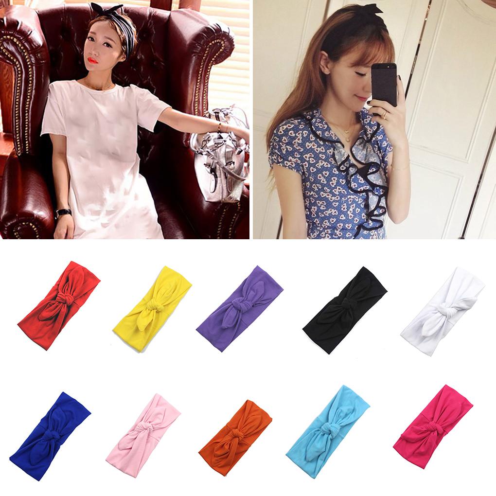 Headband Solid Bow Knot Softness Knotted Ears Ornaments Elastic Styling Hair Accessories Headwear for Makeup Yoga Gym Running