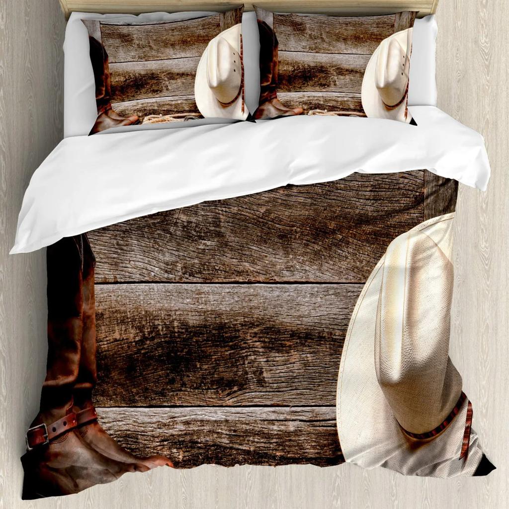 Western Duvet Cover Set American Cowgirl Leather Boots Rustic Wild West Theme Cultural Double Queen King Polyester Qulit Cover
