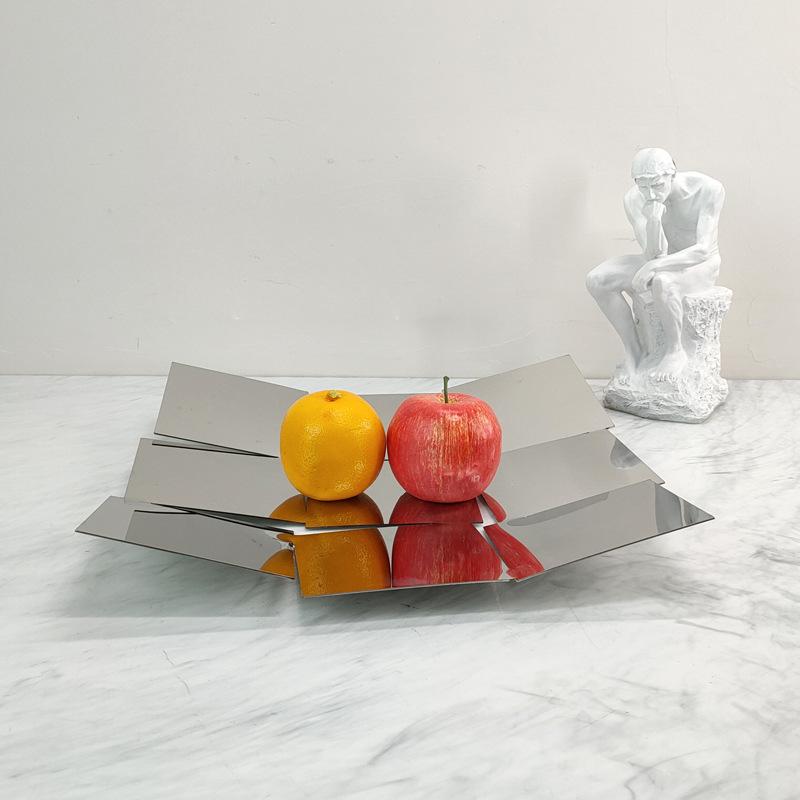 Folding Art Stainless Steel Storage Tray, Metal Irregular Square Fruit Tray, Scandinavian Style Dining Table Decoration