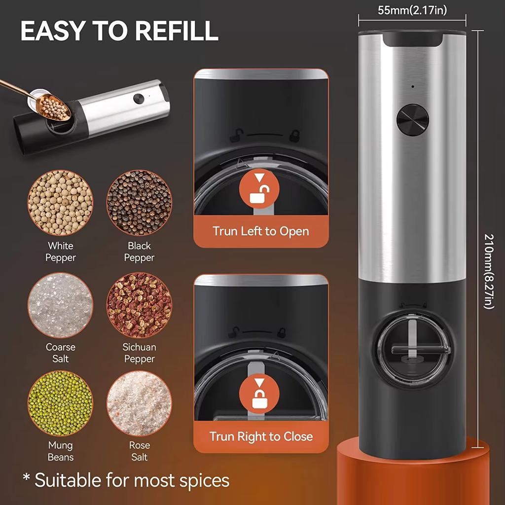 USB Rechargeable Electric Salt Pepper Grinder with Charging Dock Electric Salt Pepper Grinder with Adjustable Thickness Grinder
