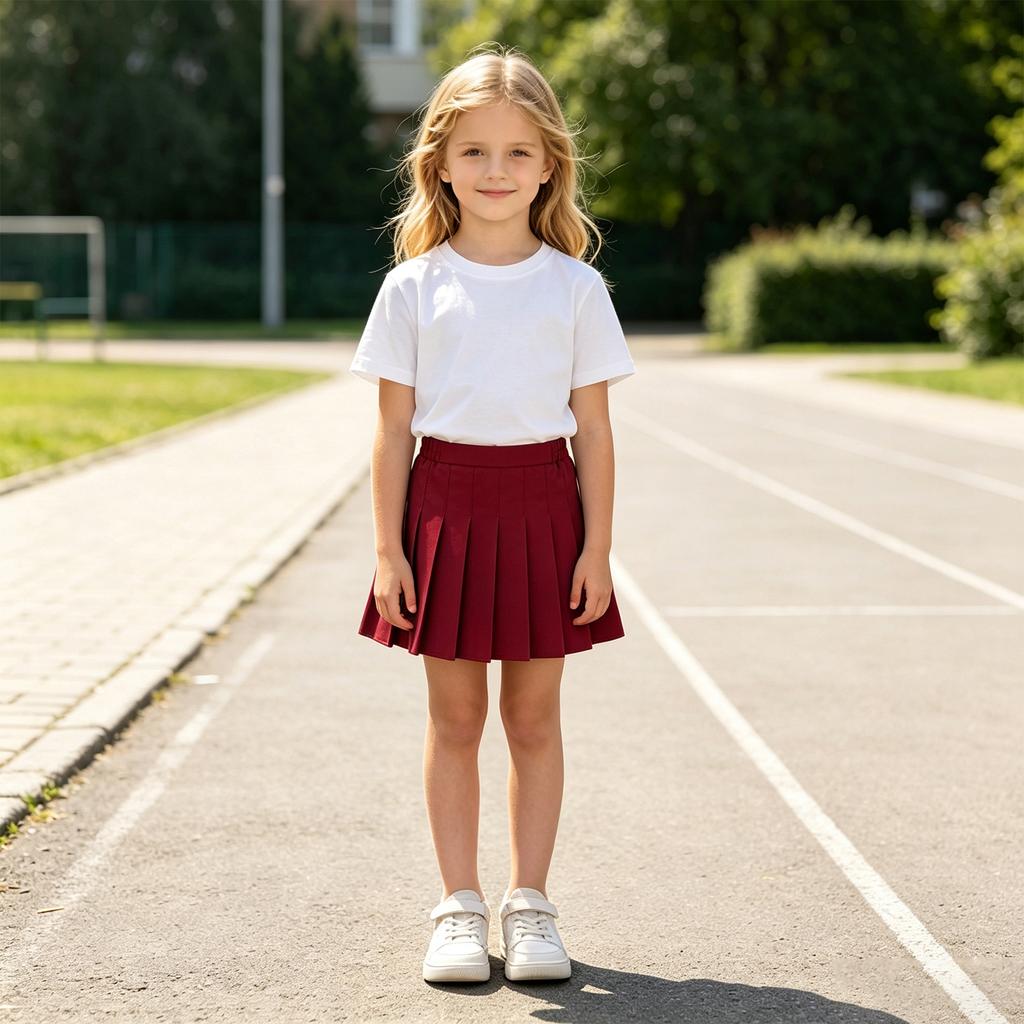 Girls Pleated Short Skirt with Built-in Shorts for School and Daily Wear