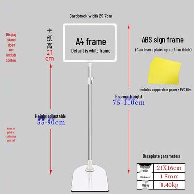 Naiduo A4 White Frame Stainless Steel Adjustable Sign Stand