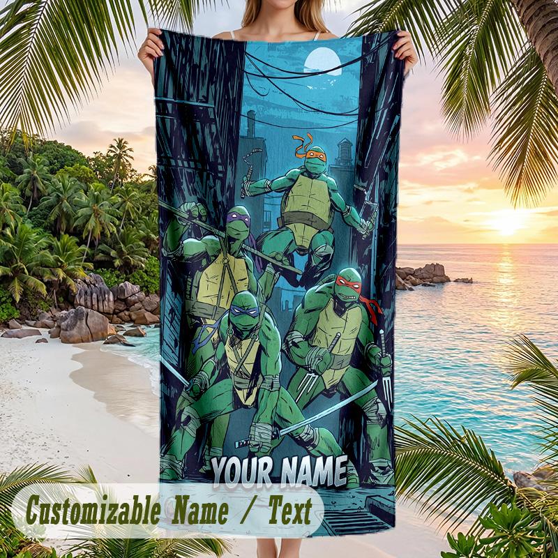 Teenage Mutant Ninja Turtles Beach Towel, Personalized Custom Text, Quick Dry Soft Large Towel For Swimming Pool Travel