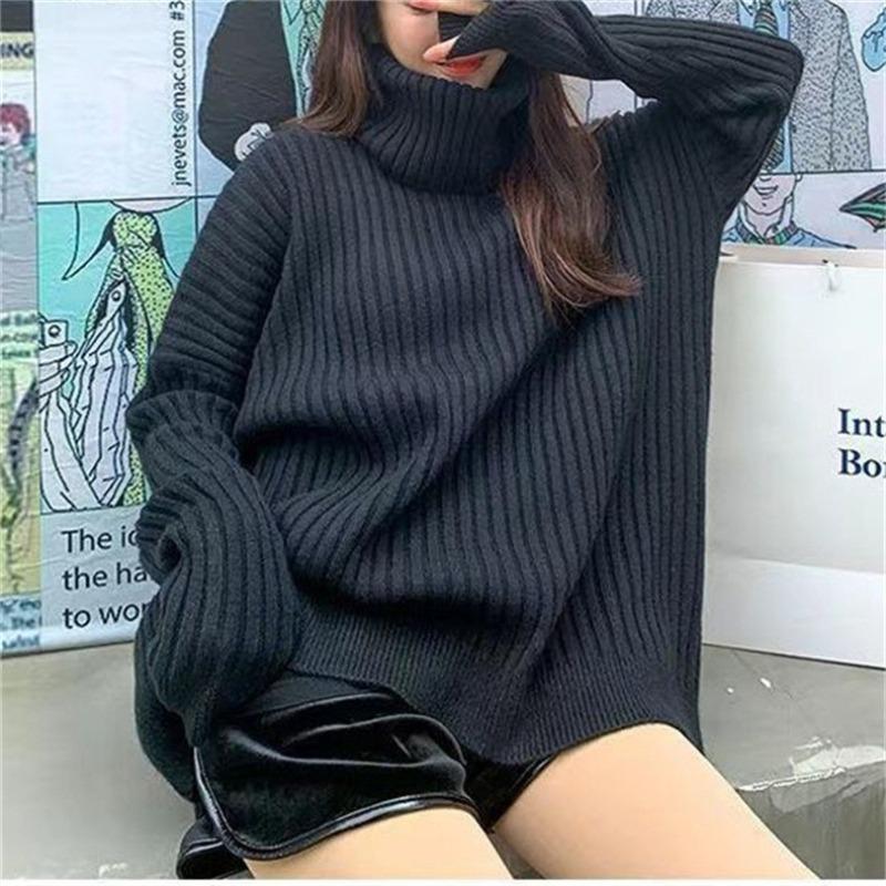 Autumn and Winter New Fashionable and Simple Turtleneck Pullover with Women's Loose and Lazy Knitted Sweater Thickened with Bottoms