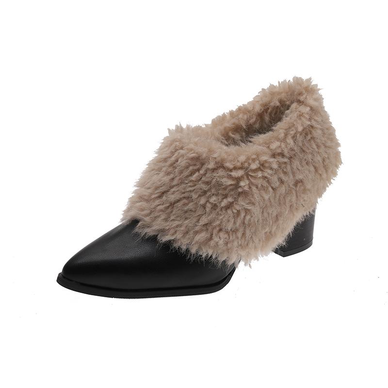 Winter Warm Fluffy Fur Ankle Boots for Women Brand Designer Plush Short Boots Fashion Elegant Thick Heel Women Shoes Botas Mujer
