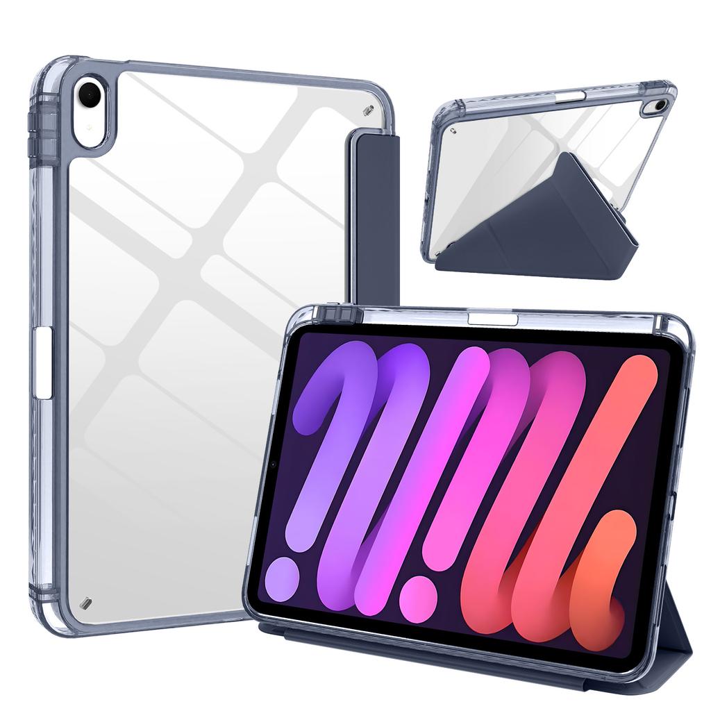 For iPad (2025)/iPad 10.9 (2022) Case Magnetic Closure Origami Stand Transparent Leather + TPU + Clear Acrylic Back Cover