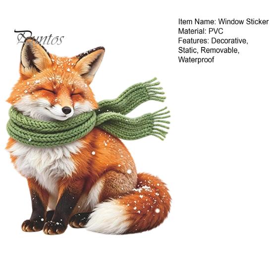Fox Window Cling Static Cling, Christmas Winter Glass Stickers, PVC Electrostatic Self Adhesive Film Decal for Home Door & Decoration, Removable Wall