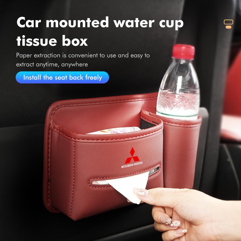 For Mitsubishi Car Logo Seat Slot Leather Storage Tissue Box Holder Auto Decorative Accessories Outlander Lancer Cross Colt