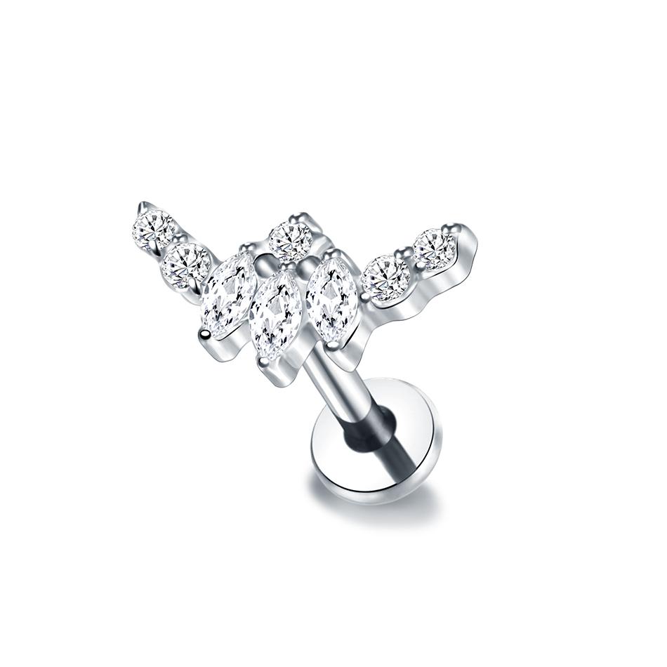1PC Titanium Cubic Zirconia Stud Earrings Tragus Helix Piercing Internally Threaded Labret Piercing Lip Ring Jewelry for Women