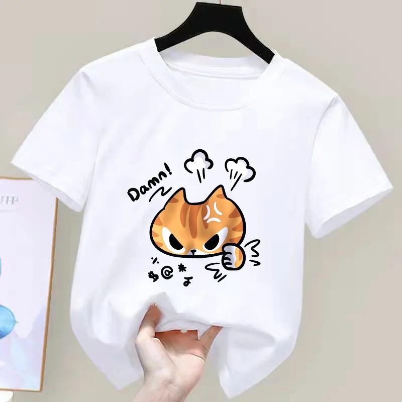 The Angry Cat Printed Roundneck and Kids Top Clothing New Fashion BoyGirl Summer Clothing Cartoon Graphic TShirt