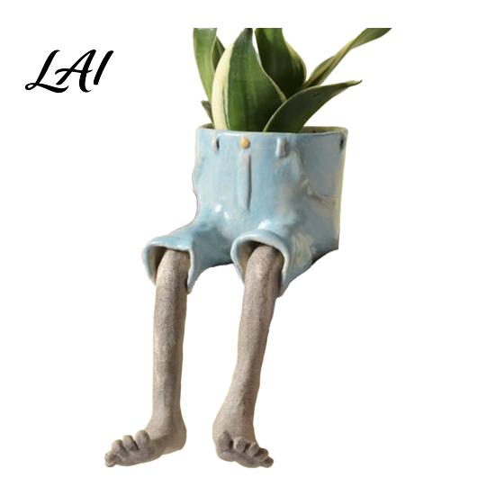 Artistic Gardening Gift Cute Leggy Planter Sitting Human Resin Planter with Legs Shelf Sitter Office Desk Plant Ornament Pot for Succulents