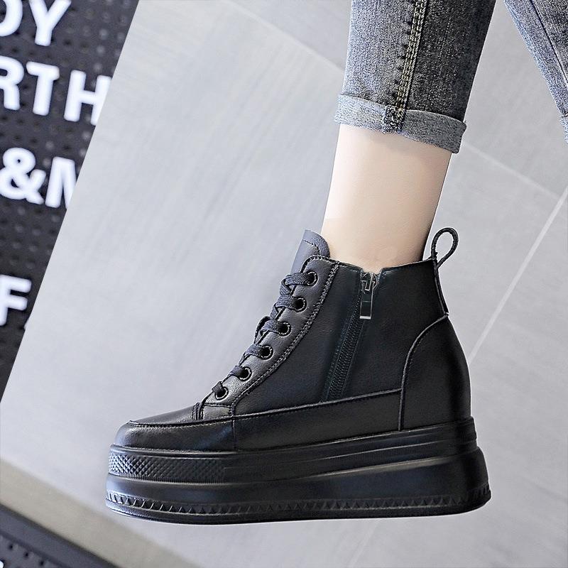 Trend autumn new high-top women's shoes thick-soled inner height-increasing muffin casual shoes women's single shoes
