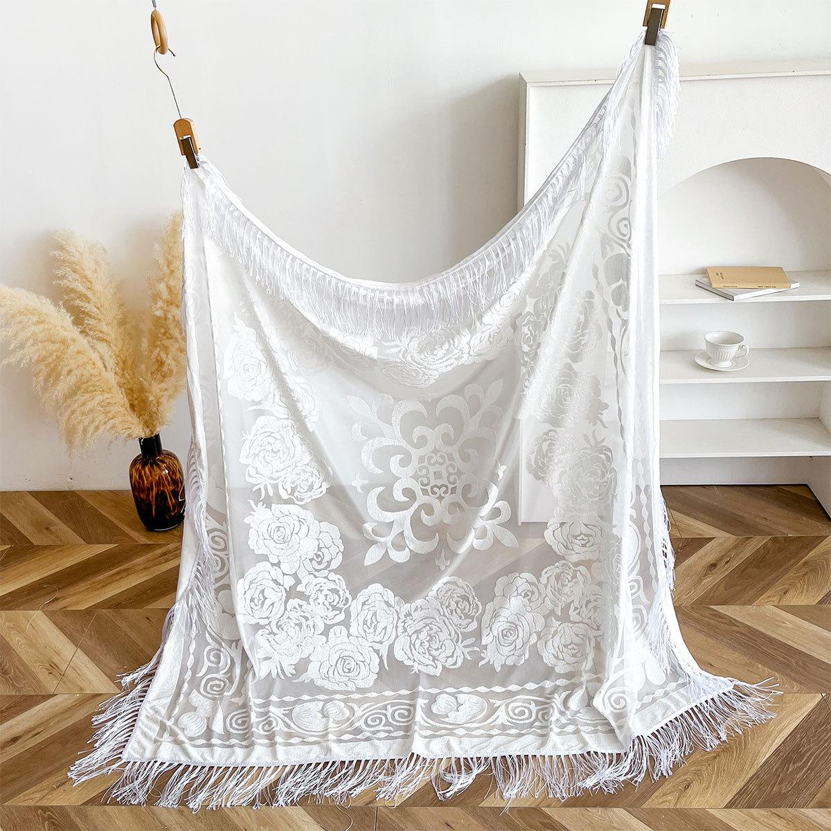 Элегантный бархатный квадратный шарф в этническом стиле, жаккардовый, теплый шарф, универсальный топ, ретро шаль с бахромой 140*140 белый