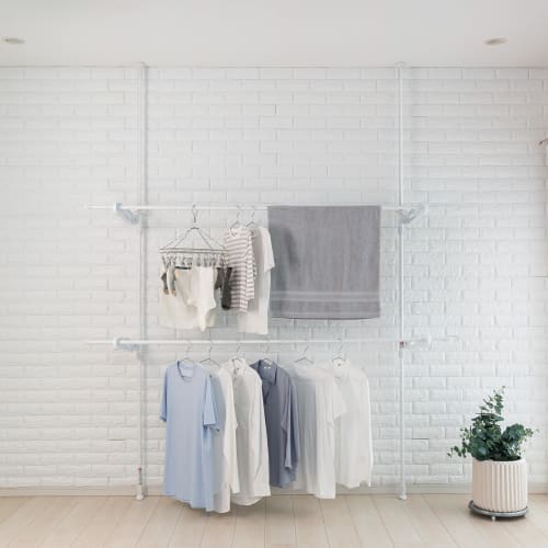 Sekisui Jushi Shoji Sekisui Tension-Type Window Frame Clothes Drying Rack (for Terrace Windows) TM-T2W, Mounting Height: 178-263cm, Pole Extension: 11