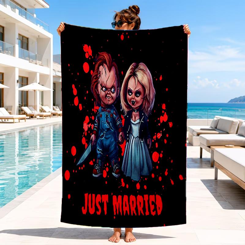 Chucky And Tiffany's Wedding Beach Towel, Microfiber Beach Towel, Perfect For Pool, Beach, Travel, Home Decor Beach Party Fan Gifts