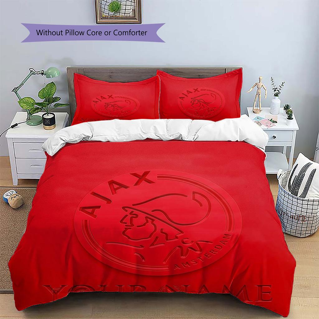 AFC Ajax Custom Name Pattern Bedding,Quilt Set Quilt Cover Pillowcase Home Birthday Gift(1 * Duvet Cover + 2 * Pillowcase, Without Core)