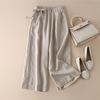 Women's Summer High Waist Wide Leg Pants Elastic Side Tie Casual Cropped Trousers