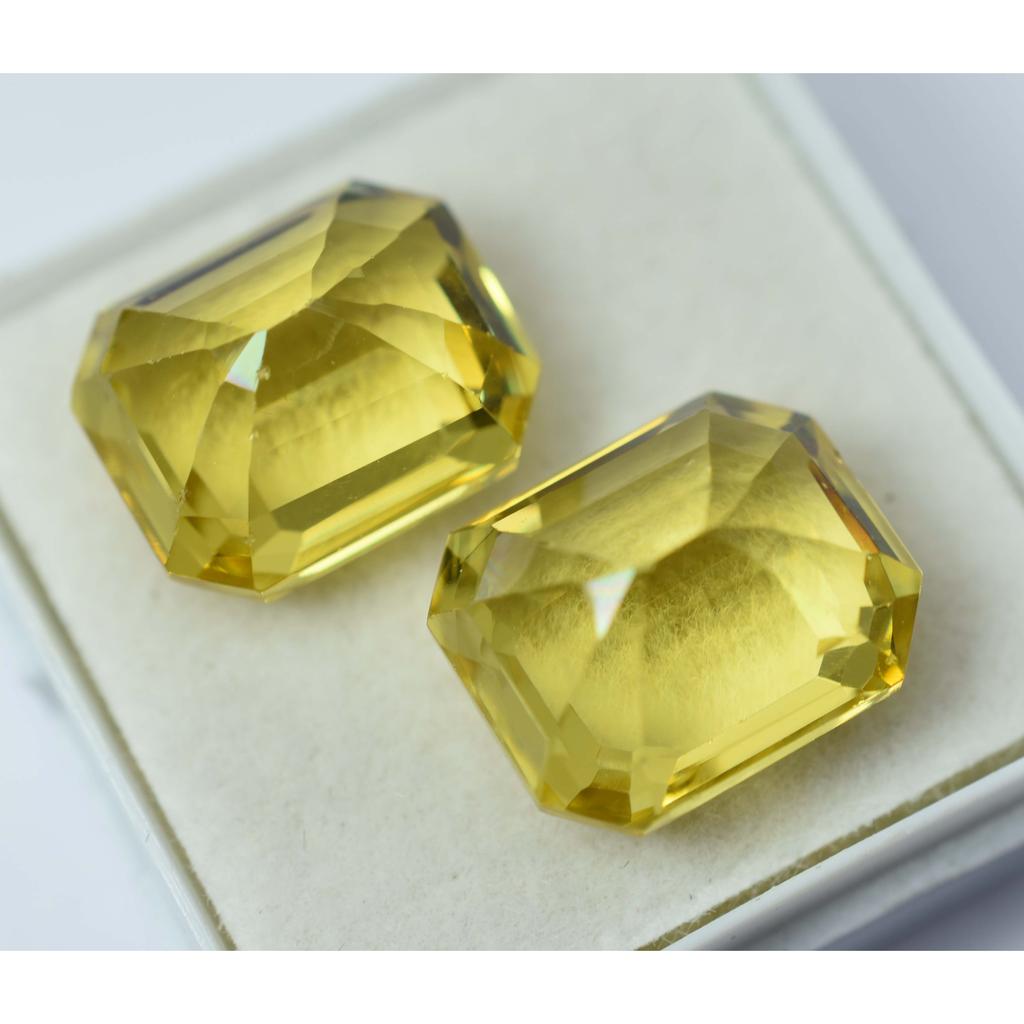 19.56 Carat Pair Natural Sapphire Yellow Emerald Cut Loose Gemstone