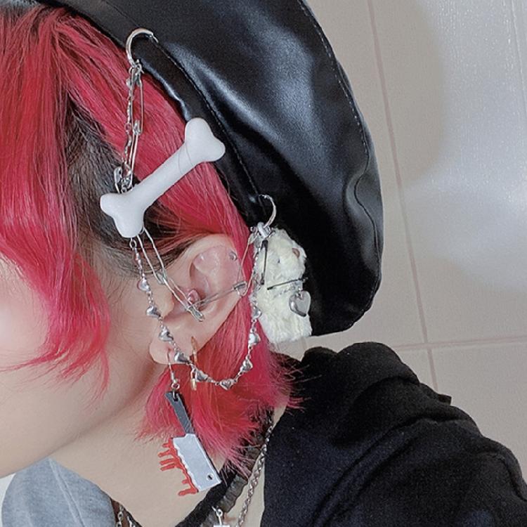 Dog Bone Hairpin Gothic Duckbill Side Clips Halloween Barrette Bangs Costume